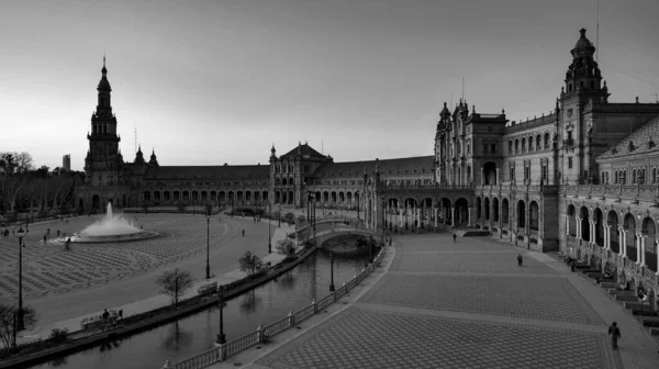 Sevilha Espanha Fevereiro 2020 Fotografia Preto Branco Plaza Espana Espanha — Fotografia de Stock