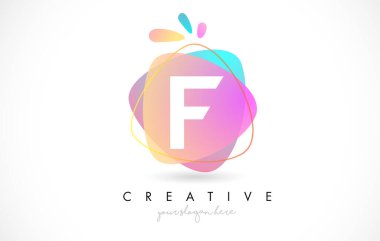 F Harfi Logo Tasarımı. Renkli, yuvarlak şekilli. Pembe ve Mavi Turuncu Soyut Tasarım Harf Simgesi Vektör İllüstrasyonu.