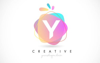 Y Harfi Logo Tasarımı. Renkli, yuvarlak şekilli. Pembe ve Mavi Turuncu Soyut Tasarım Harf Simgesi Vektör İllüstrasyonu.