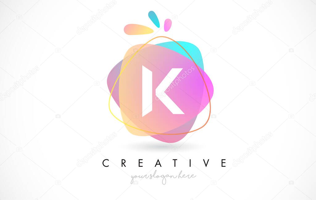 K Letter Logo Design with Vibrant Colorful Splash rounded shapes. Pink and Blue Orange abstract Design Letter Icon Vector Illustration.