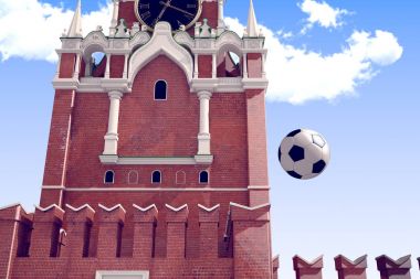 3D render futbol topu Moskova Kremlin.