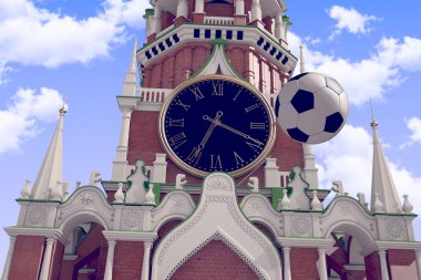 3D render futbol topu Moskova Kremlin.