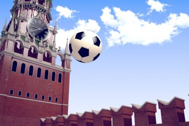 3D render futbol topu Moskova Kremlin.