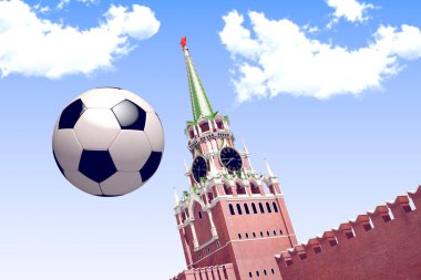 3D render futbol topu Moskova Kremlin.