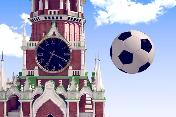 3D рендеринг футбольного мяча под Московским Кремлем . — стоковое фото