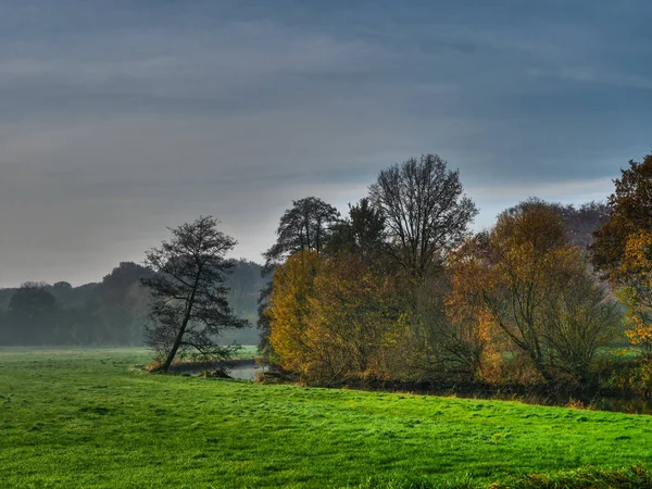 Herbst Einem Fluss Münsterland — Stockfoto