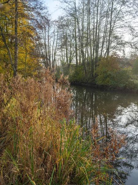 Jesień Nad Rzeką Niemieckim Muensterland — Zdjęcie stockowe