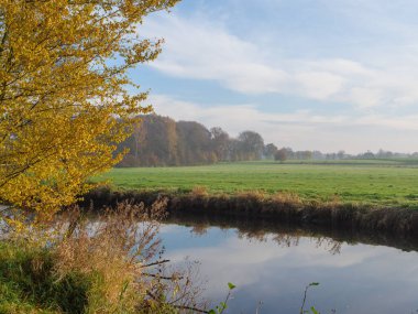 Alman muensterland 'inde bir nehirde sonbahar