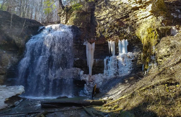 Wasserfälle Der Kanadischen Stadt Hamilton Ontario Unglaubliche Wälder Winter Und — Stockfoto