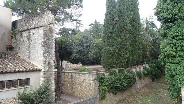 Girona Katalonya Harika Taş Duvarları Olan Bir Sürü Şehir — Stok fotoğraf