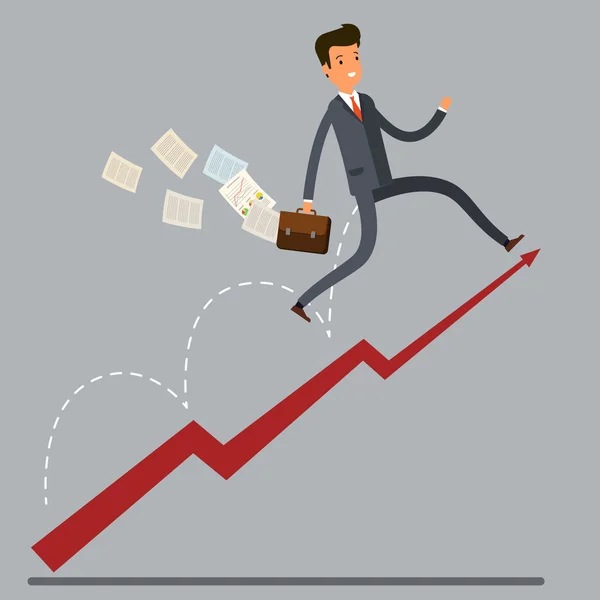 Affärsman hoppa över växande diagram — Stock vektor