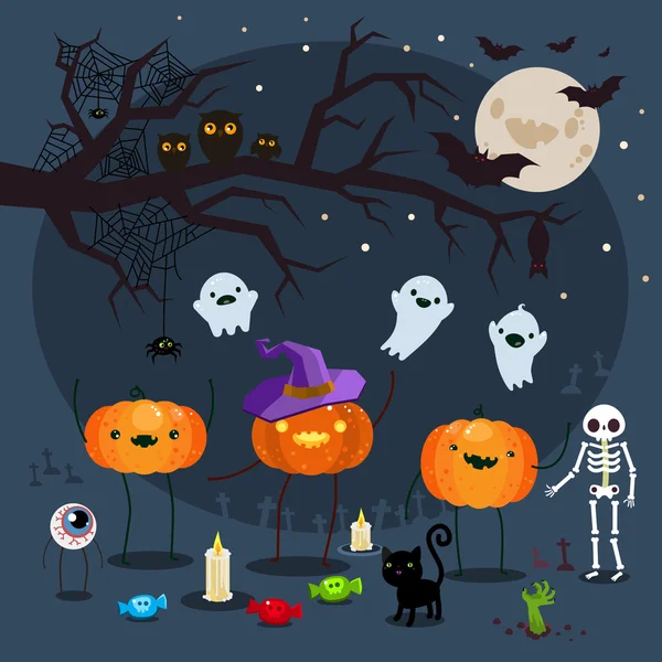 Abóboras e fantasmas de Halloween — Vetor de Stock