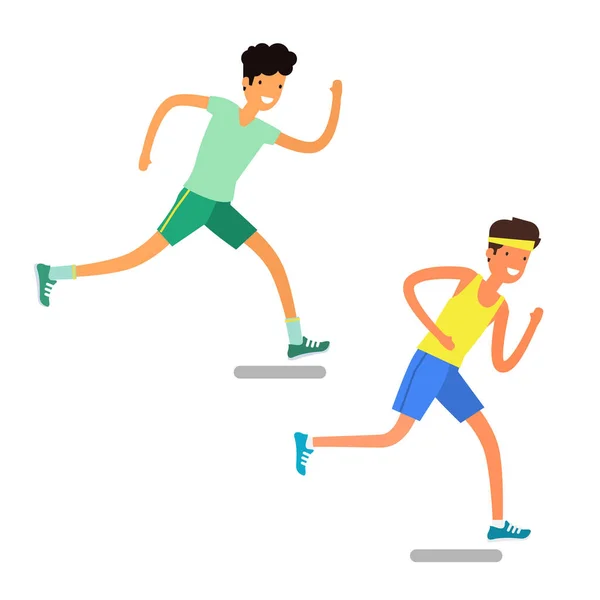 Dos jóvenes corriendo — Vector de stock