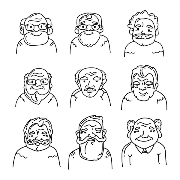 Set of grandfathers faces — Stock Vector