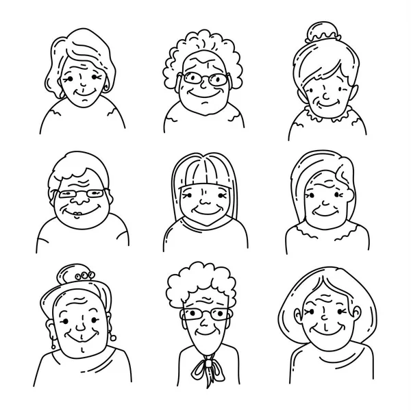 Ensemble de visages de grand-mères — Image vectorielle