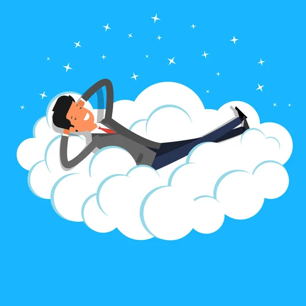 Hombre de negocios catroon soñando en la nube — Vector de stock