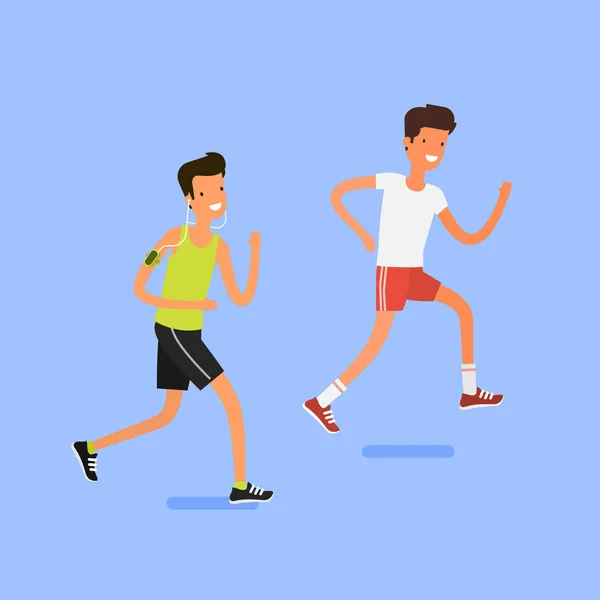 Dos jóvenes corriendo — Vector de stock