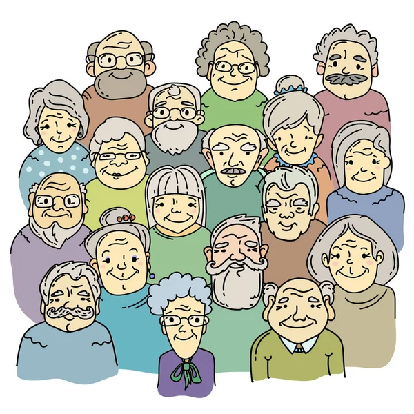Rostros de ancianos — Vector de stock