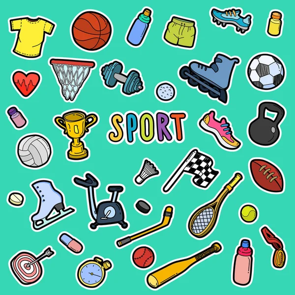 Iconos deportivos dibujados a mano — Vector de stock