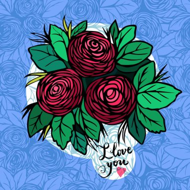 I love you card with roses clipart