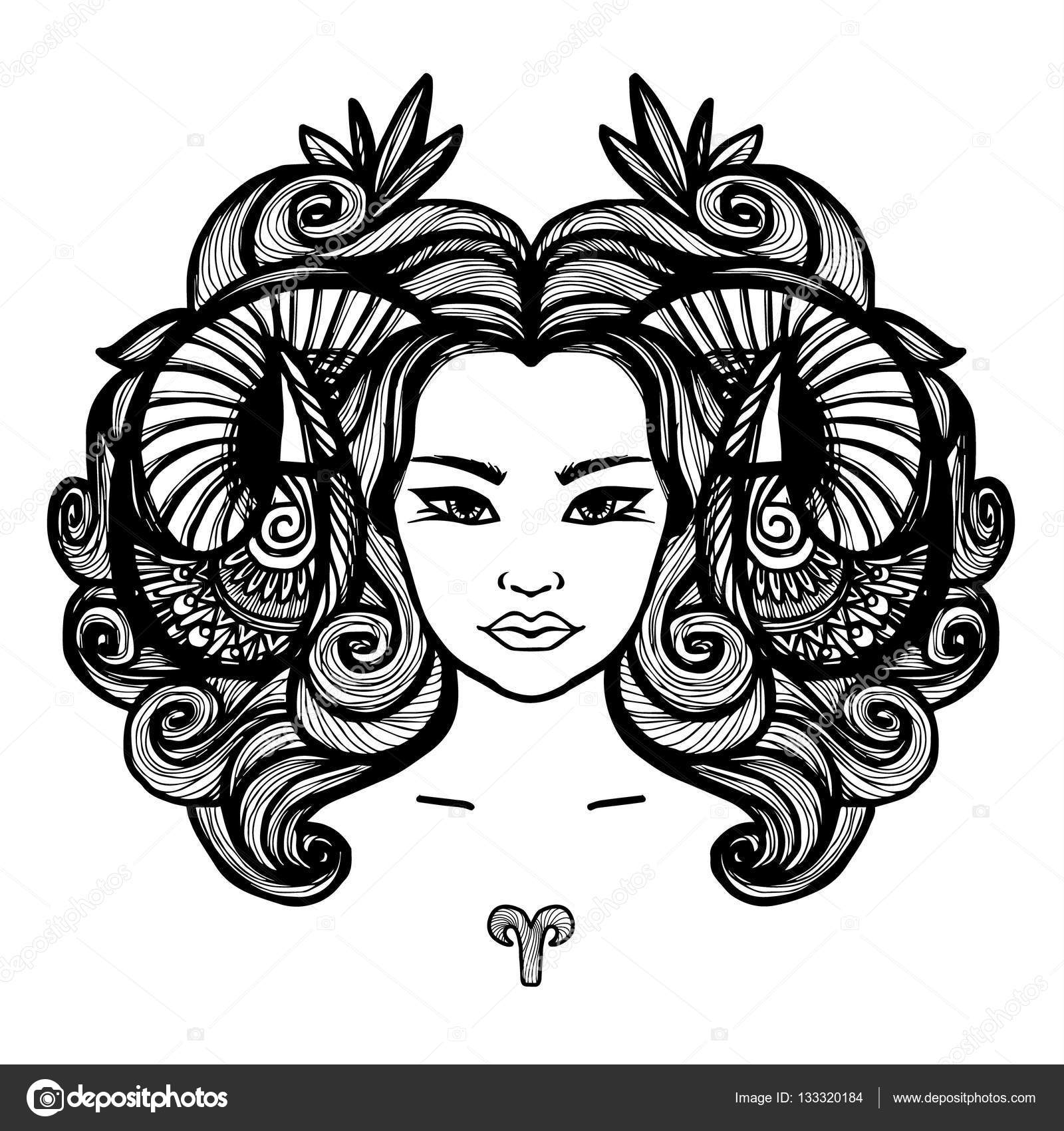 Aries sign with portrait of a woman Stock Vector by ©VectorStory 133320184