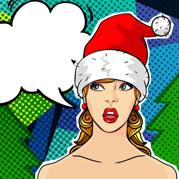 Chica en el sombrero rojo de Santa Claus — Vector de stock