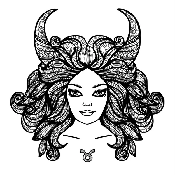 Taurus teken met het portret van een vrouw — Stockvector