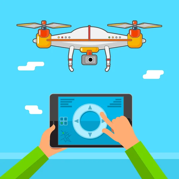 Drone besturing via de tablet — Stockvector