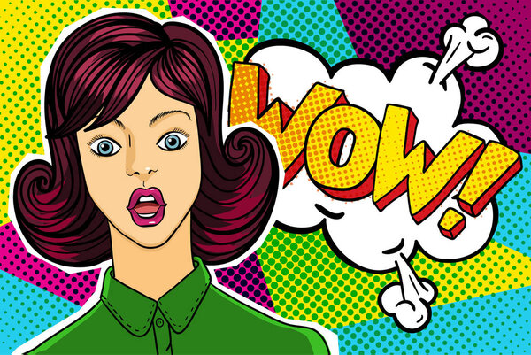 Woman face in pop art style