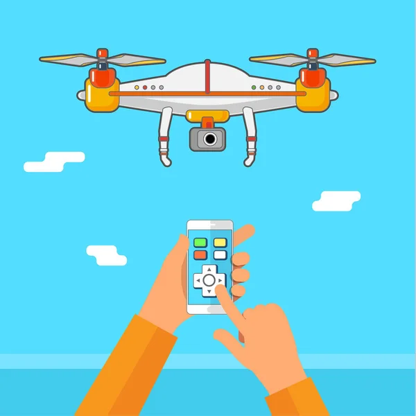 Drone besturing via telefoon — Stockvector