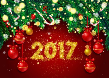 Yeni yıl geçmiş çam dalları ile 