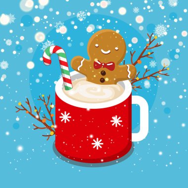 Gingerbread cookie man in cappuccino clipart