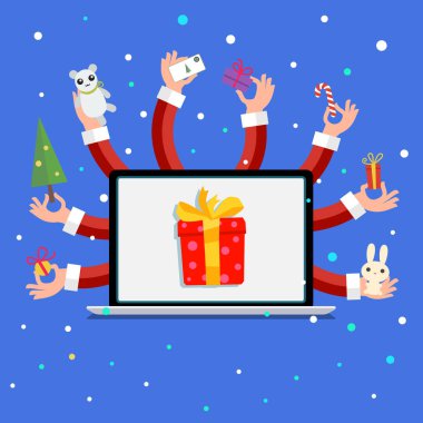 Noel Baba el ile dizüstü bilgisayar