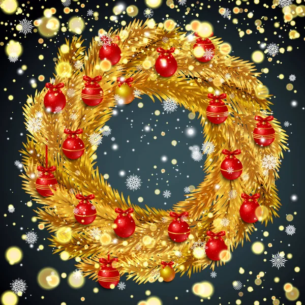Wreath with red christmas balls — Stock Vector