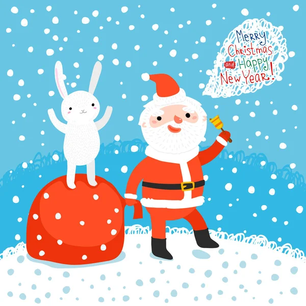 Santa Claus with little bunny. — Stock Vector