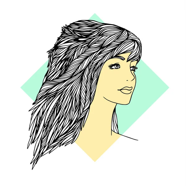 Mujer con cabello largo y ondulado — Vector de stock