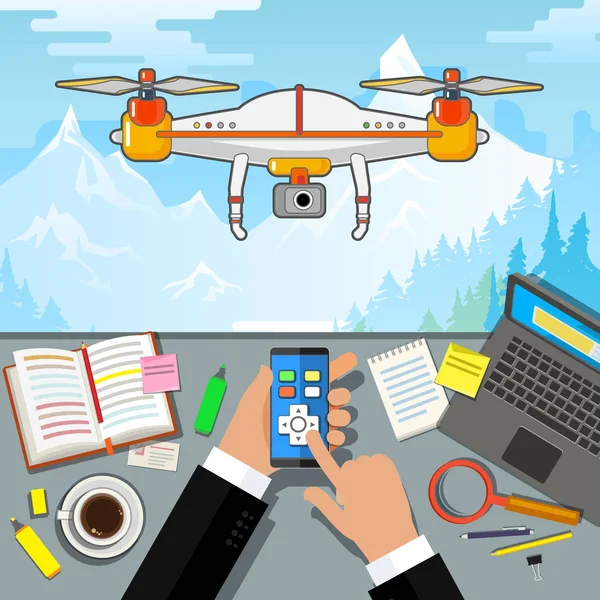 Drone controle per telefoon — Stockvector