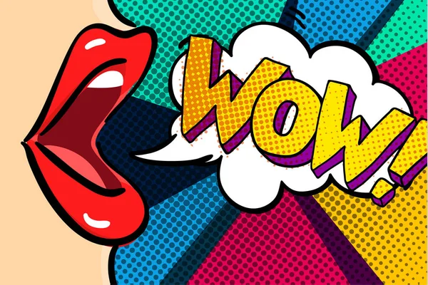 Ouverture de la bouche et message WOW — Image vectorielle