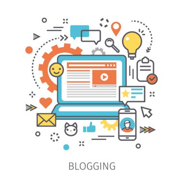 Açık defter ile blog ve simgeler
