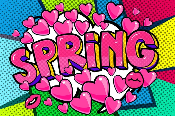 Spring word bubble with hearts — Stock Vector