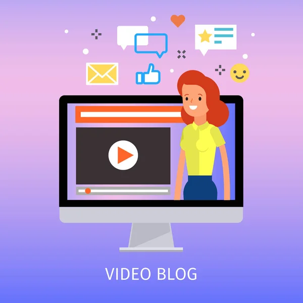 Concept van video blogging. — Stockvector