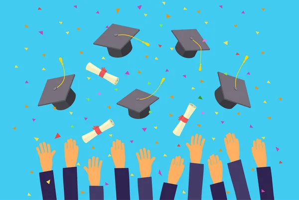 Graduation hats in air Royalty Free Stock Illustrations