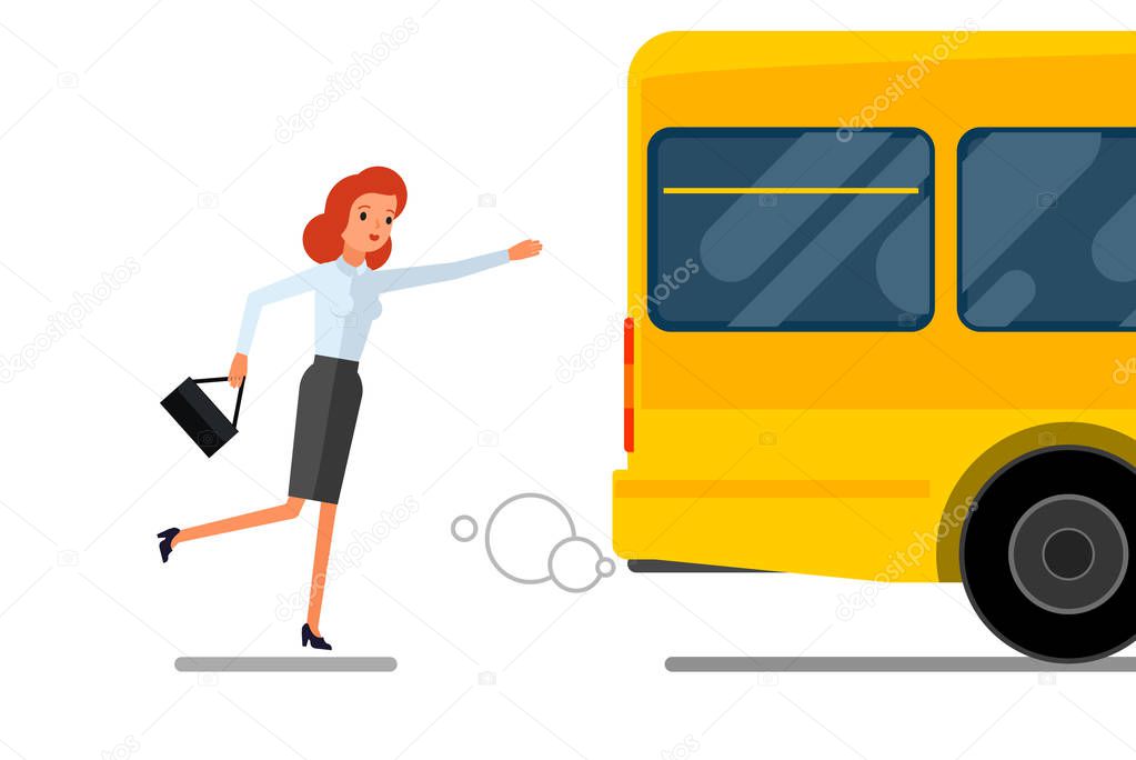 Business woman running after bus