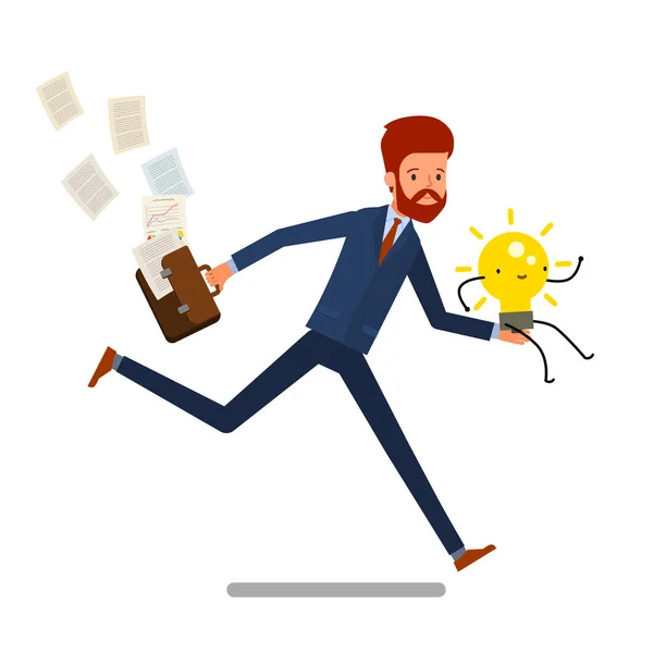 Homem de negócios correndo com lâmpada — Vetor de Stock