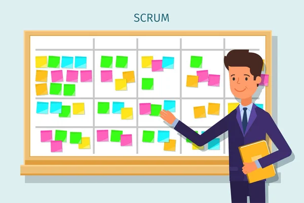 Scrum 任务板蒙山粘滞便笺卡. — 图库矢量图片