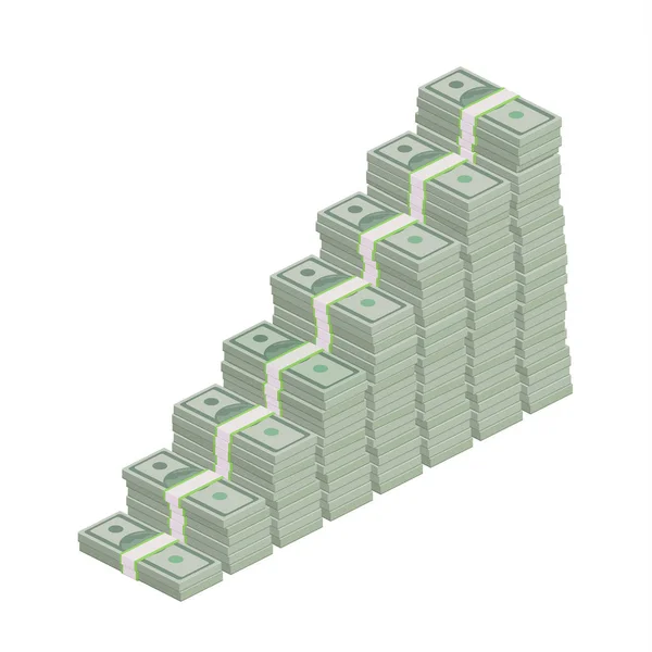 Montones de billetes de cien dólares — Vector de stock