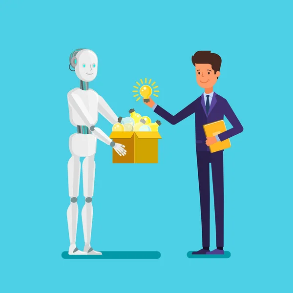 Επιχειρηματίας που στέκεται με ρομπότ — Διανυσματικό Αρχείο