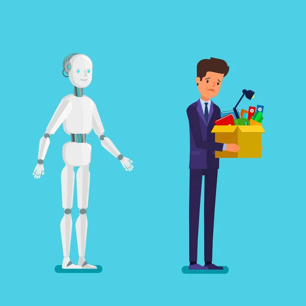 Επιχειρηματίας που στέκεται με ρομπότ — Διανυσματικό Αρχείο