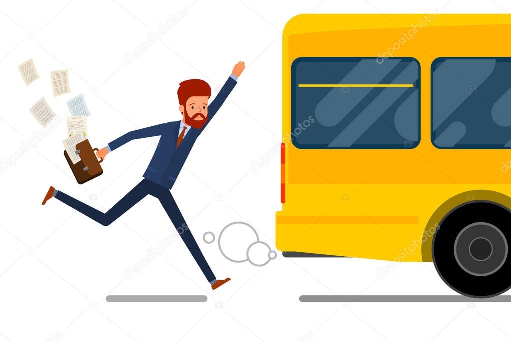Business man running after bus