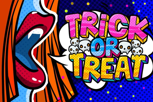 Abrir a boca e Trick or Treat mensagem — Vetor de Stock